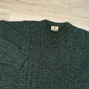 Vintage Carraig Donn Sweater Mens 2XL Green Aran Cable Knit Pure Wool Ireland